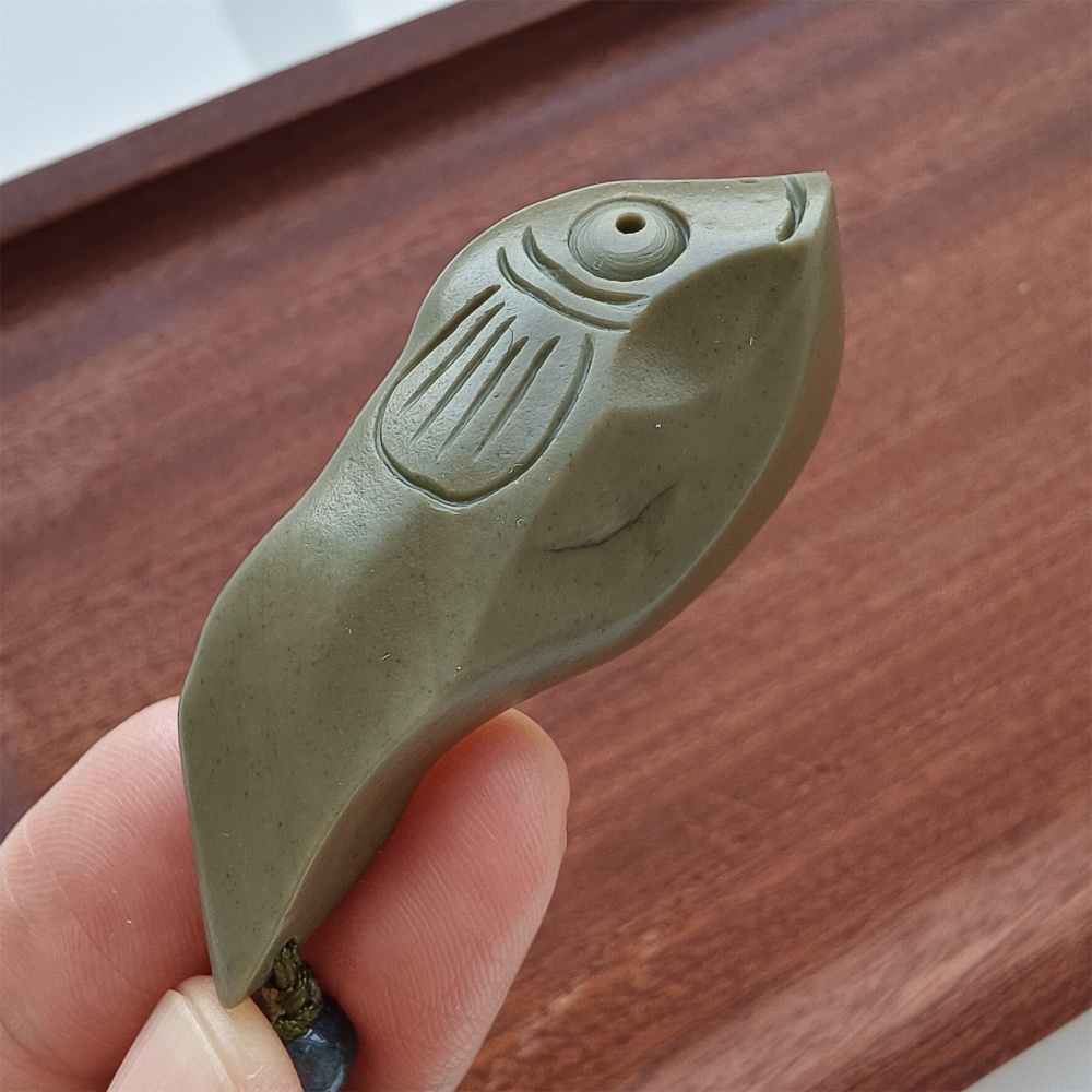 Natural Gobi Raw Stone 55X24X10mm Olive Green Fish Pendant ,DIY Jewelry Supplies