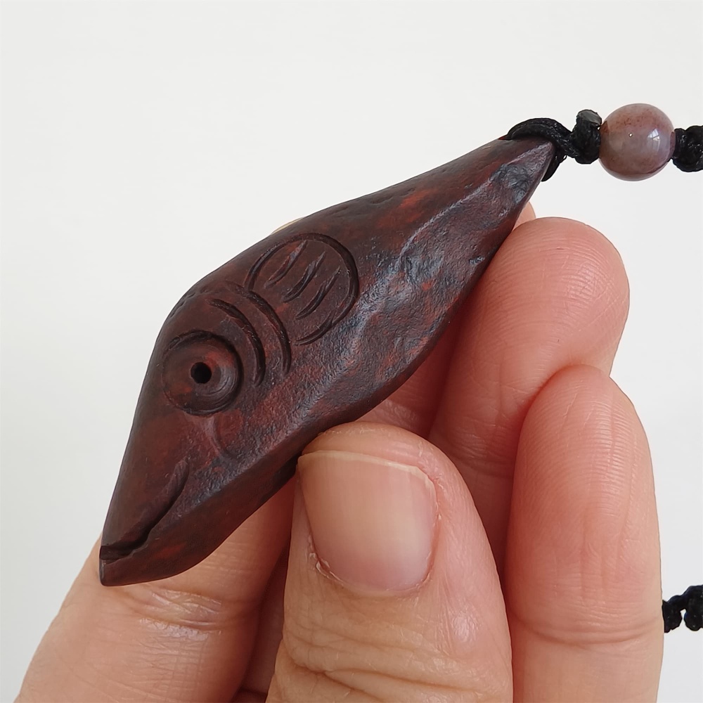 Natural Gobi Raw Stone 55X18X13mm Deep Red Fish Pendant ,DIY Jewelry Supplies