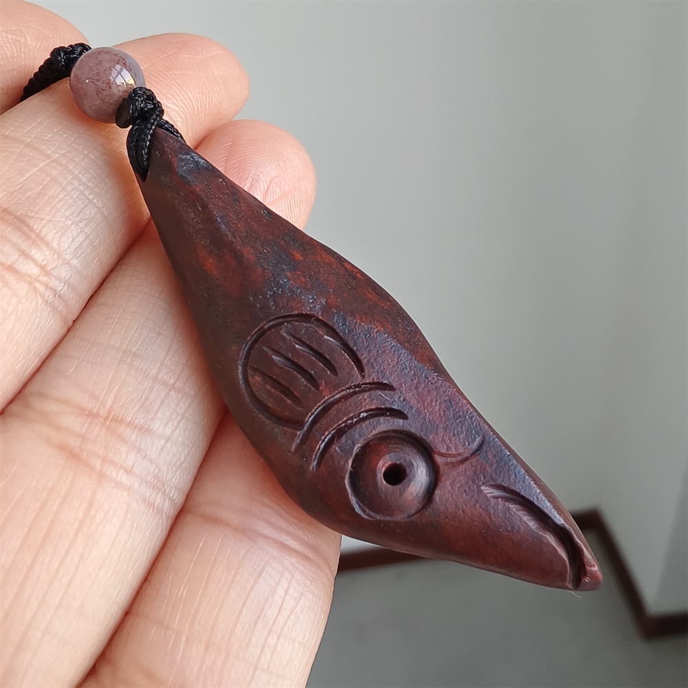 Natural Gobi Raw Stone 55X18X13mm Deep Red Fish Pendant ,DIY Jewelry Supplies