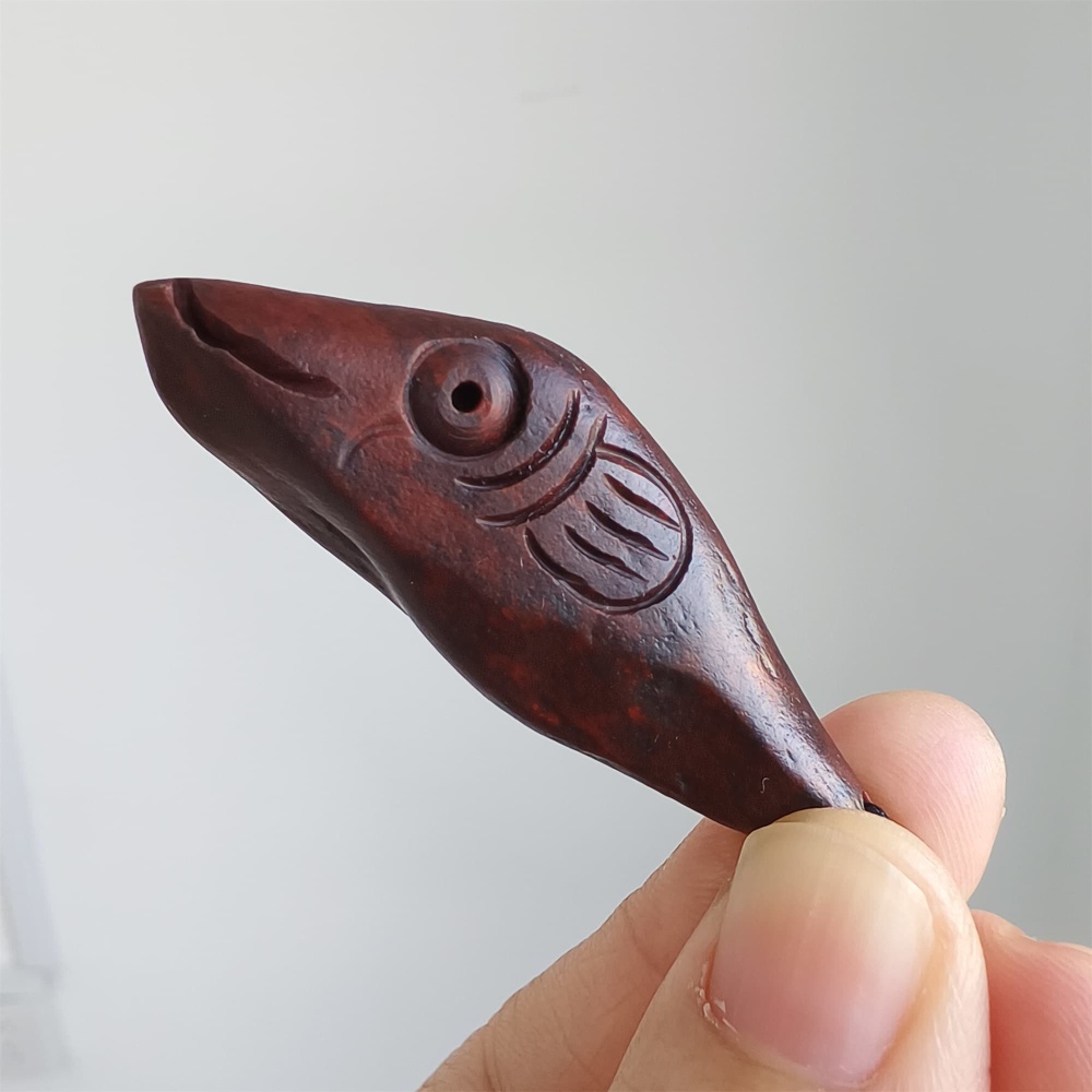 Natural Gobi Raw Stone 55X18X13mm Deep Red Fish Pendant ,DIY Jewelry Supplies