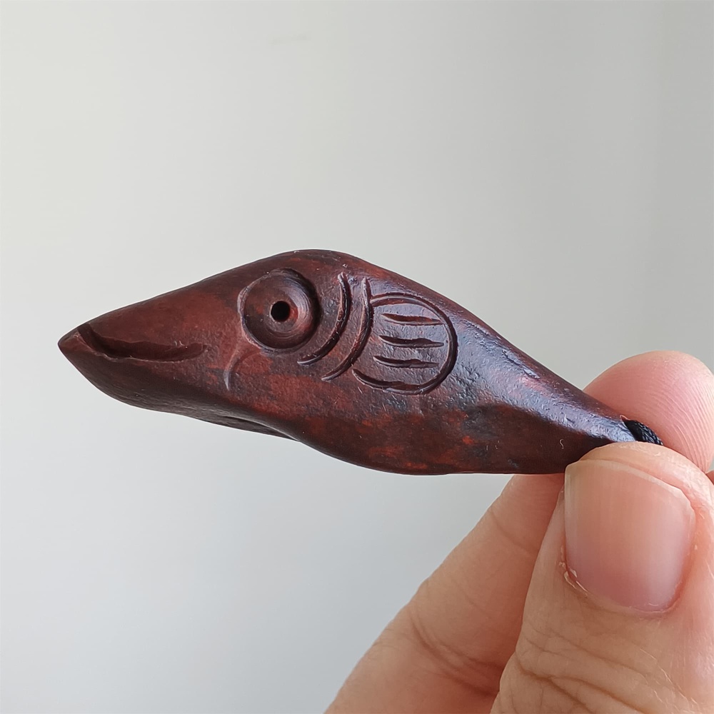 Natural Gobi Raw Stone 55X18X13mm Deep Red Fish Pendant ,DIY Jewelry Supplies