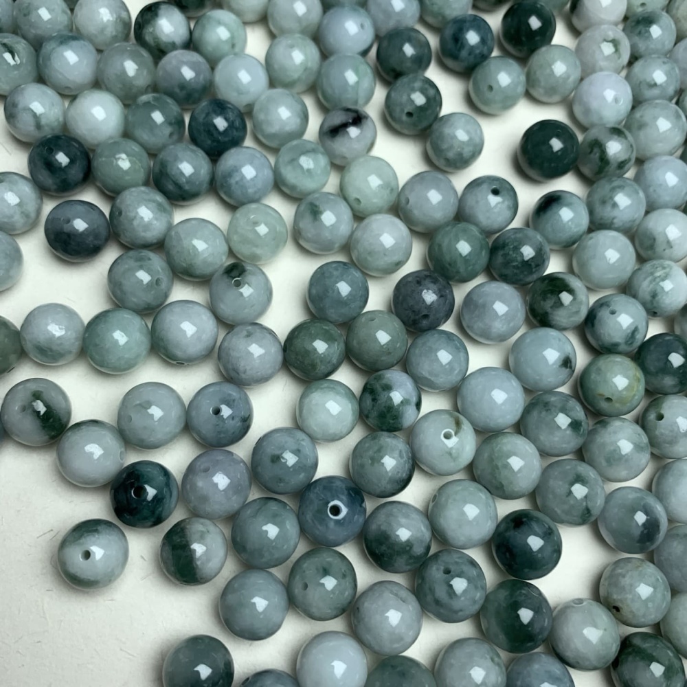 10pcs 10mm Natural Type A Moss In Snow Jadeite Smooth Round Beads,Burma Jadeite Loose Ball Beads,DIY Jewelry Supplies