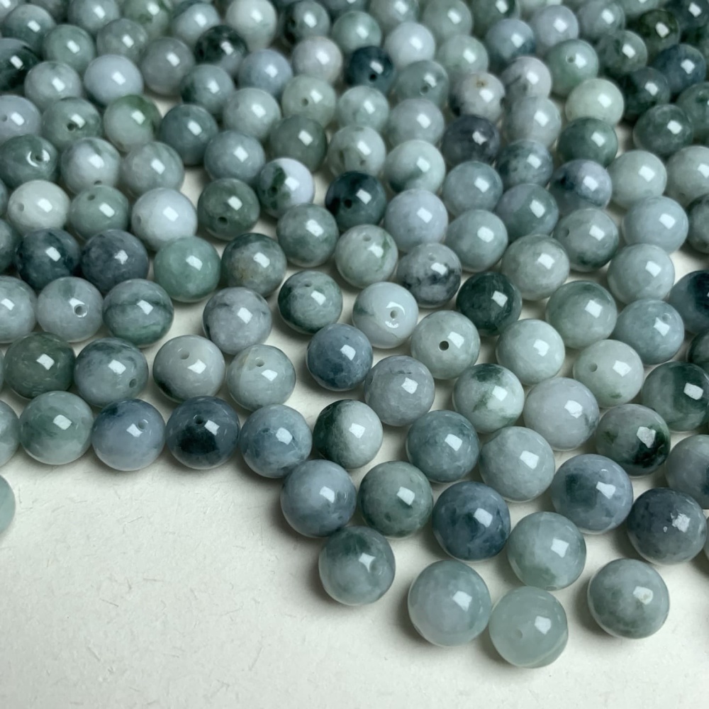 10pcs 10mm Natural Type A Moss In Snow Jadeite Smooth Round Beads,Burma Jadeite Loose Ball Beads,DIY Jewelry Supplies