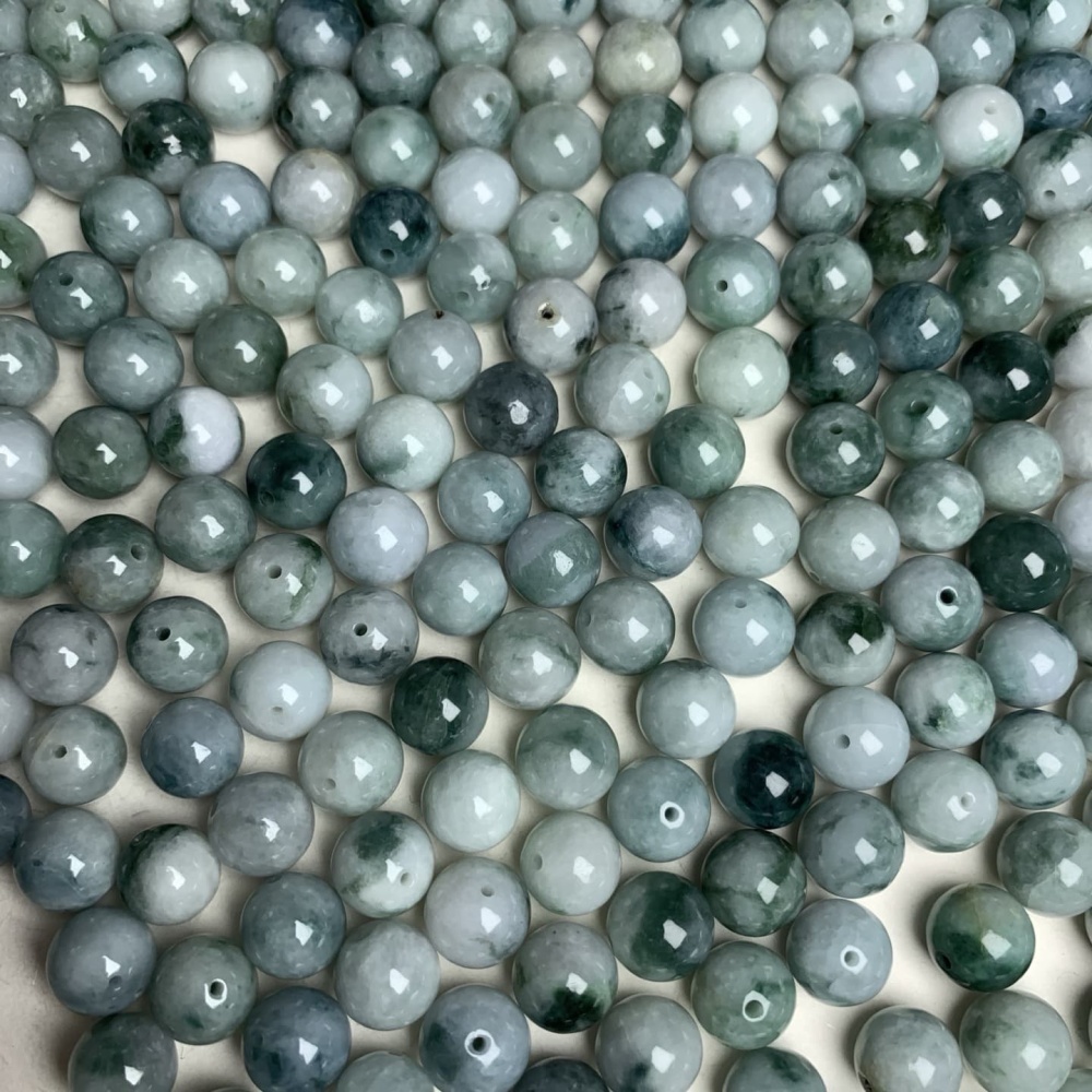 10pcs 10mm Natural Type A Moss In Snow Jadeite Smooth Round Beads,Burma Jadeite Loose Ball Beads,DIY Jewelry Supplies