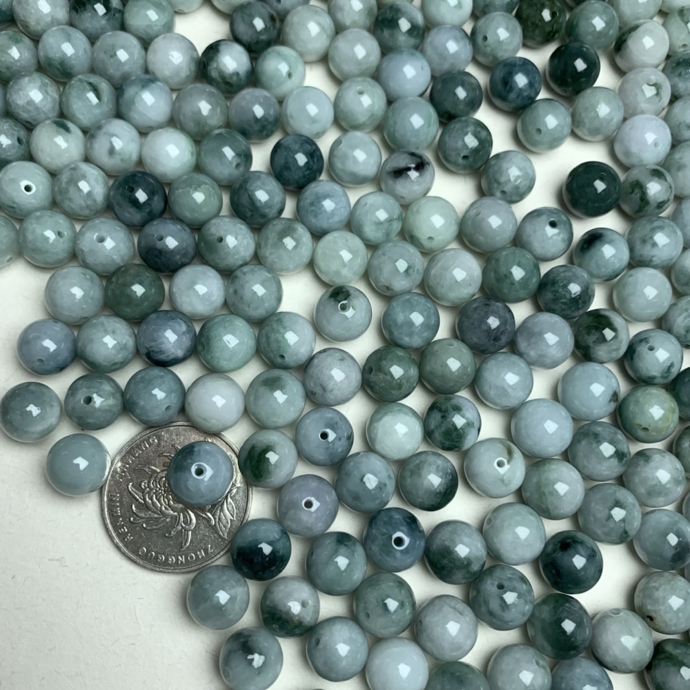 10pcs 10mm Natural Type A Moss In Snow Jadeite Smooth Round Beads,Burma Jadeite Loose Ball Beads,DIY Jewelry Supplies