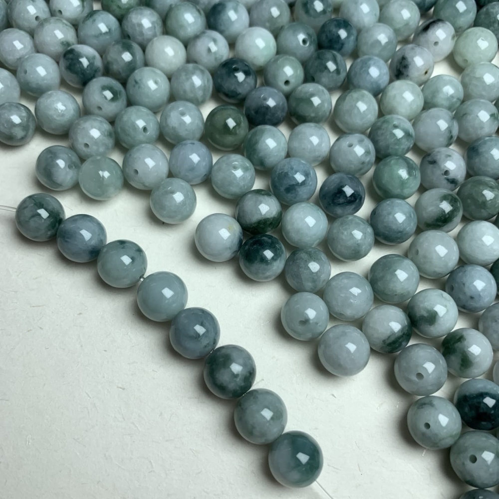 10pcs 10mm Natural Type A Moss In Snow Jadeite Smooth Round Beads,Burma Jadeite Loose Ball Beads,DIY Jewelry Supplies
