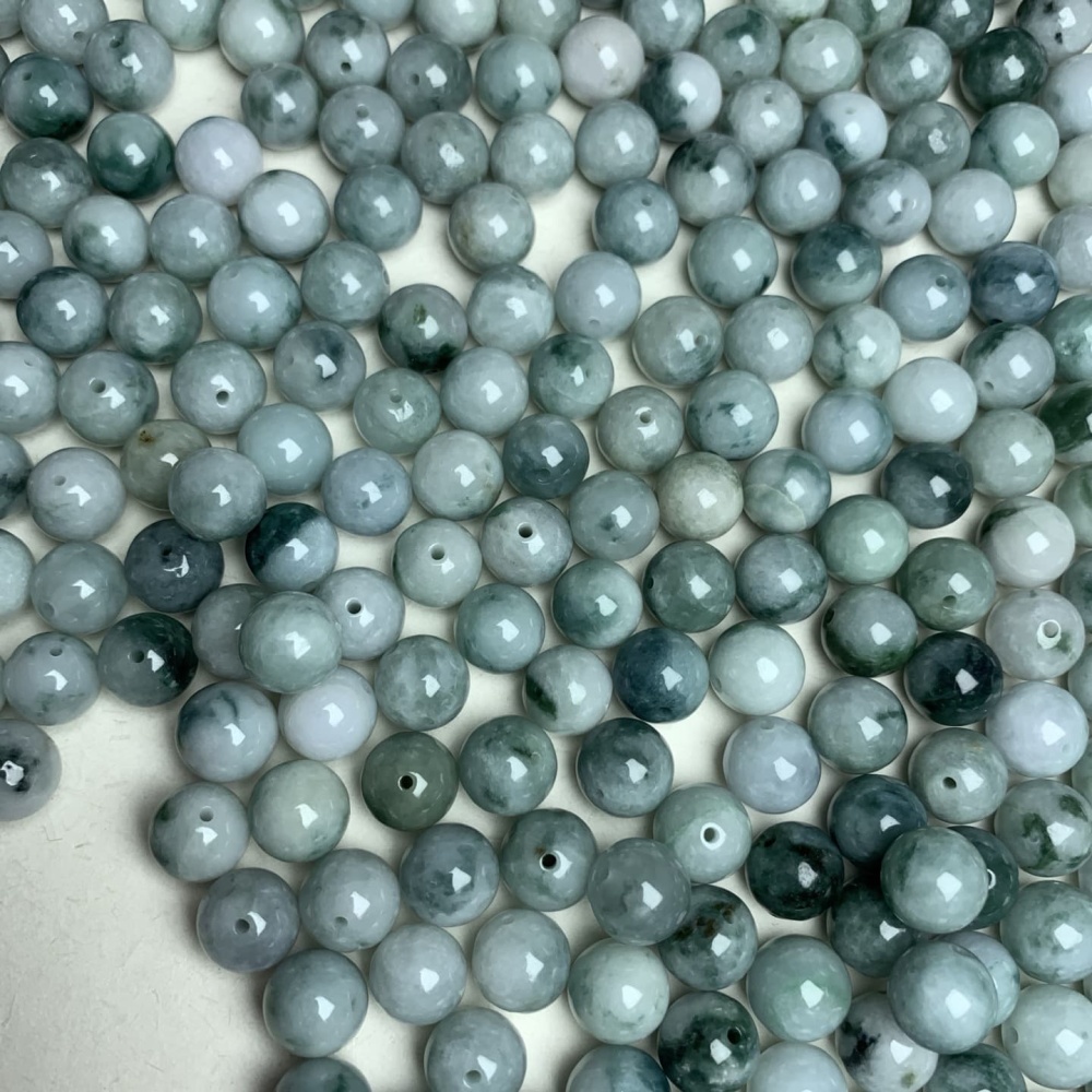 10pcs 10mm Natural Type A Moss In Snow Jadeite Smooth Round Beads,Burma Jadeite Loose Ball Beads,DIY Jewelry Supplies