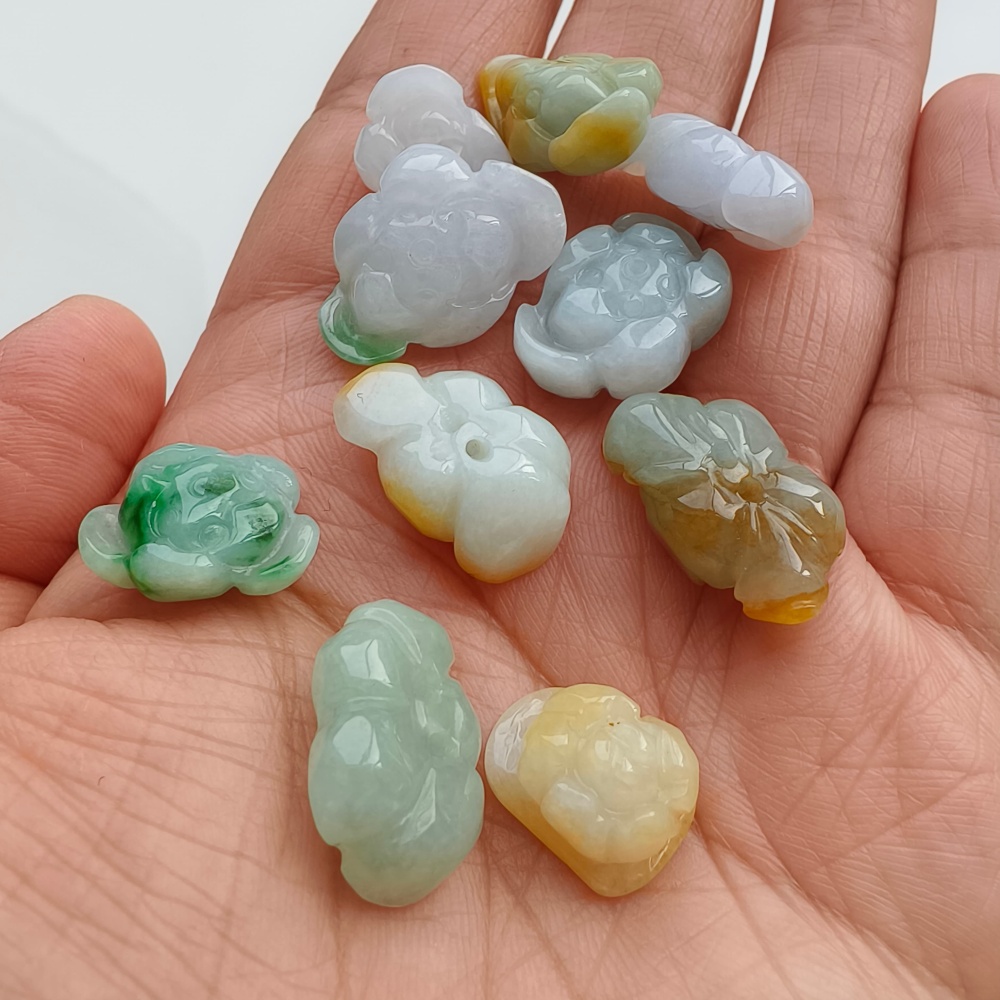 2pcs Natural Yellow Color Heated 14-21X12-14X6-8mm Burmese Jadeite Flower Beads,Burma Jadeite Loose Beads,DIY Jewelry Supplies