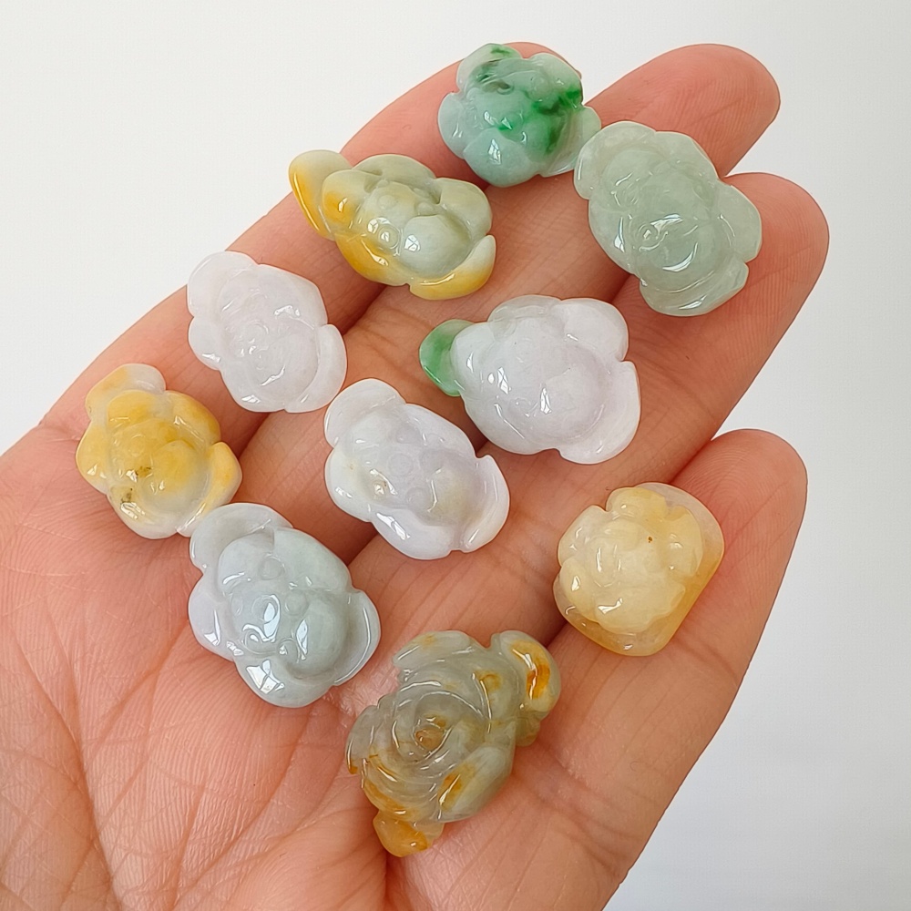 2pcs Natural Yellow Color Heated 14-21X12-14X6-8mm Burmese Jadeite Flower Beads,Burma Jadeite Loose Beads,DIY Jewelry Supplies