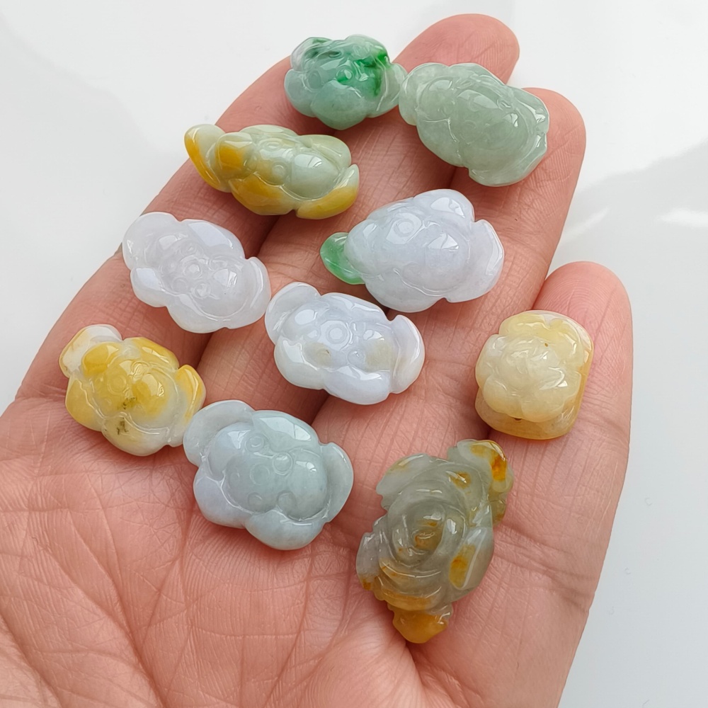 2pcs Natural Yellow Color Heated 14-21X12-14X6-8mm Burmese Jadeite Flower Beads,Burma Jadeite Loose Beads,DIY Jewelry Supplies