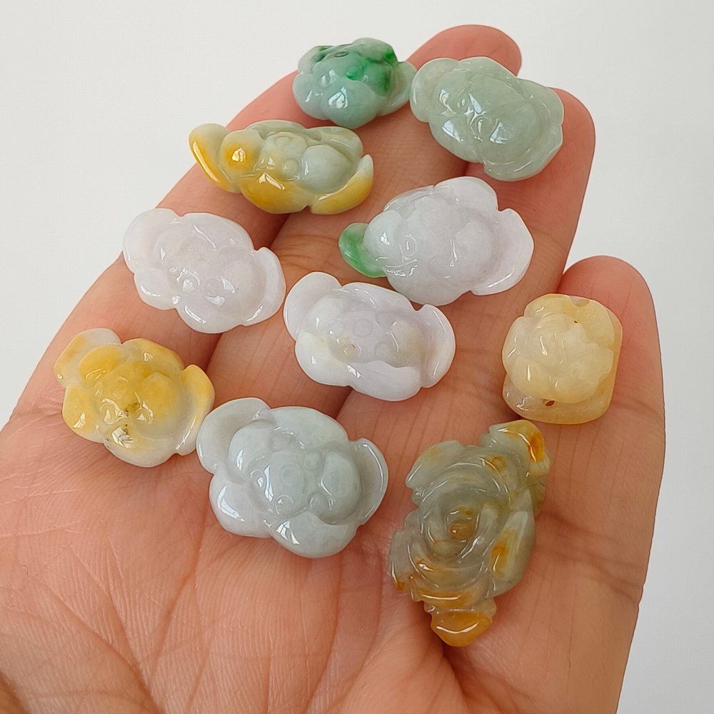 2pcs Natural Yellow Color Heated 14-21X12-14X6-8mm Burmese Jadeite Flower Beads,Burma Jadeite Loose Beads,DIY Jewelry Supplies