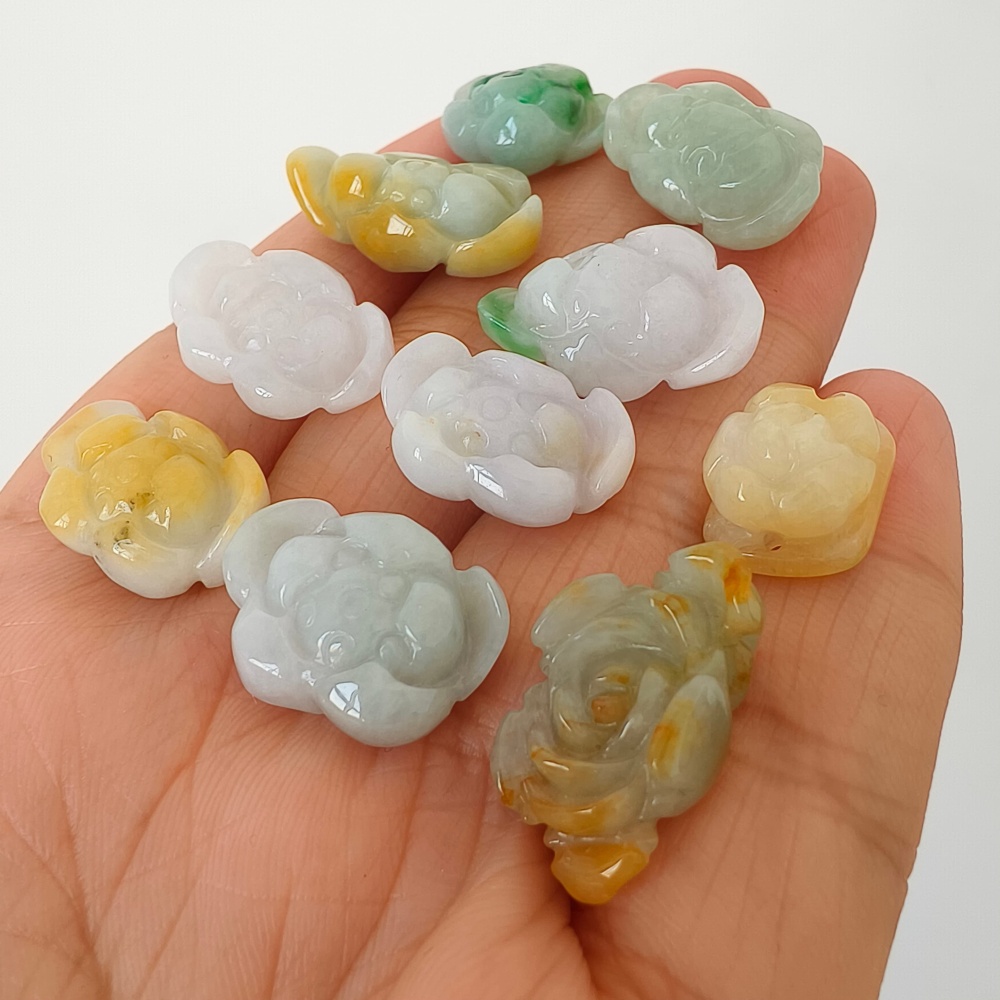 2pcs Natural Yellow Color Heated 14-21X12-14X6-8mm Burmese Jadeite Flower Beads,Burma Jadeite Loose Beads,DIY Jewelry Supplies