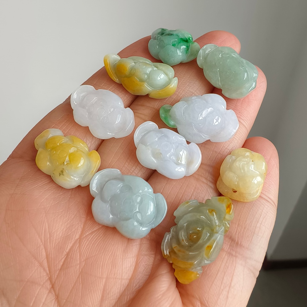 2pcs Natural Yellow Color Heated 14-21X12-14X6-8mm Burmese Jadeite Flower Beads,Burma Jadeite Loose Beads,DIY Jewelry Supplies