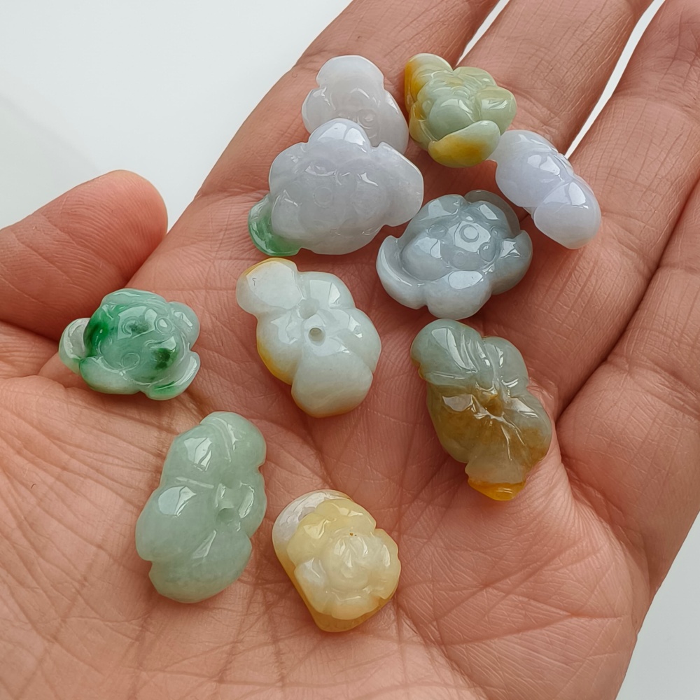 2pcs Natural Yellow Color Heated 14-21X12-14X6-8mm Burmese Jadeite Flower Beads,Burma Jadeite Loose Beads,DIY Jewelry Supplies