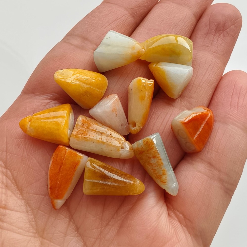 12pcs Natural Yellow Color Heated 11-17X6-12X6-7mm Burmese Jadeite Lotus Pod Pendant,Yellow Jadeite  Lotus Pod Charms,DIY Jewelry Supplies