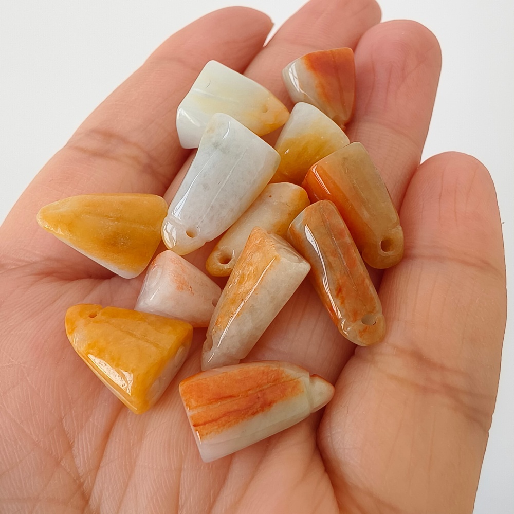 12pcs Natural Yellow Color Heated 11-17X6-12X6-7mm Burmese Jadeite Lotus Pod Pendant,Yellow Jadeite  Lotus Pod Charms,DIY Jewelry Supplies