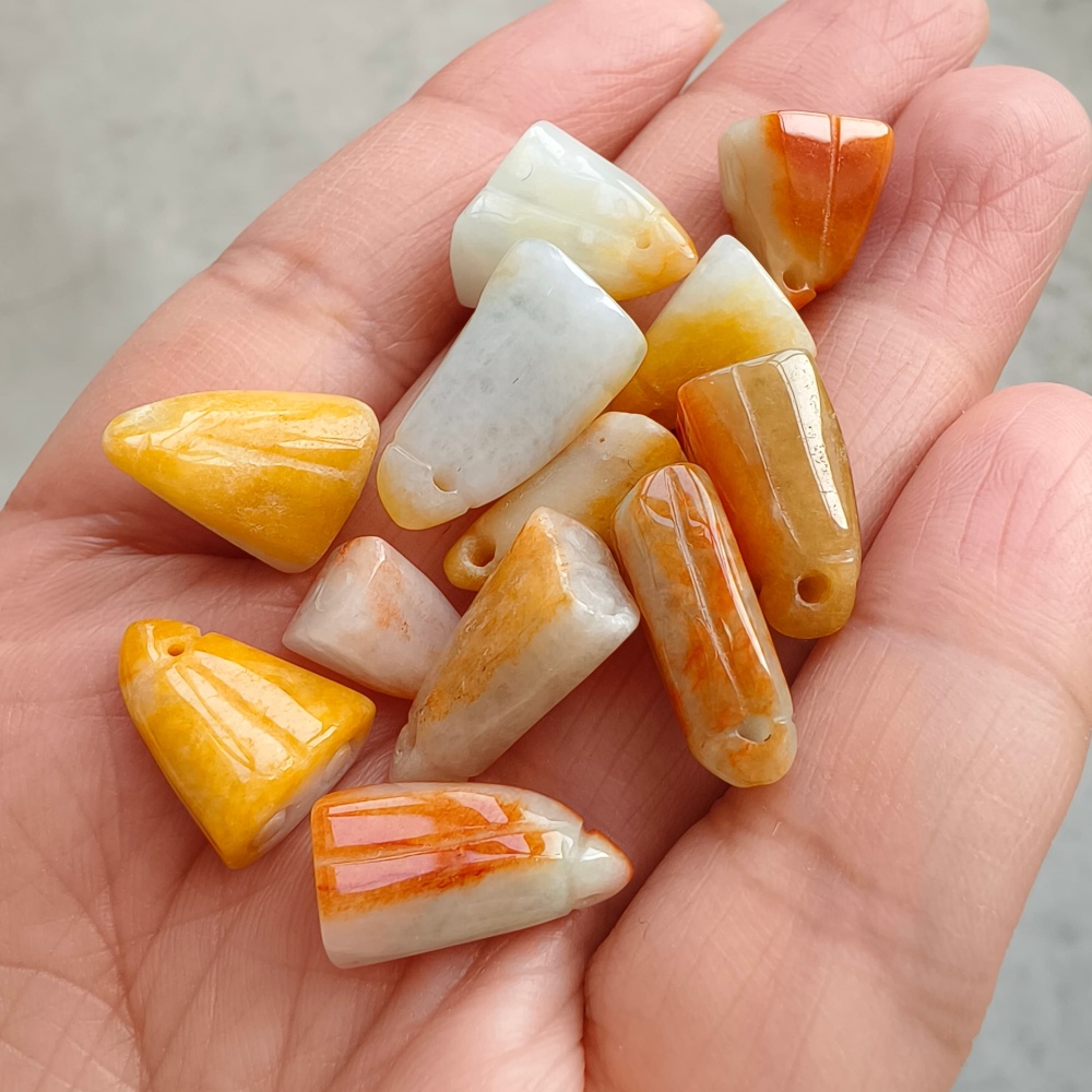 12pcs Natural Yellow Color Heated 11-17X6-12X6-7mm Burmese Jadeite Lotus Pod Pendant,Yellow Jadeite  Lotus Pod Charms,DIY Jewelry Supplies