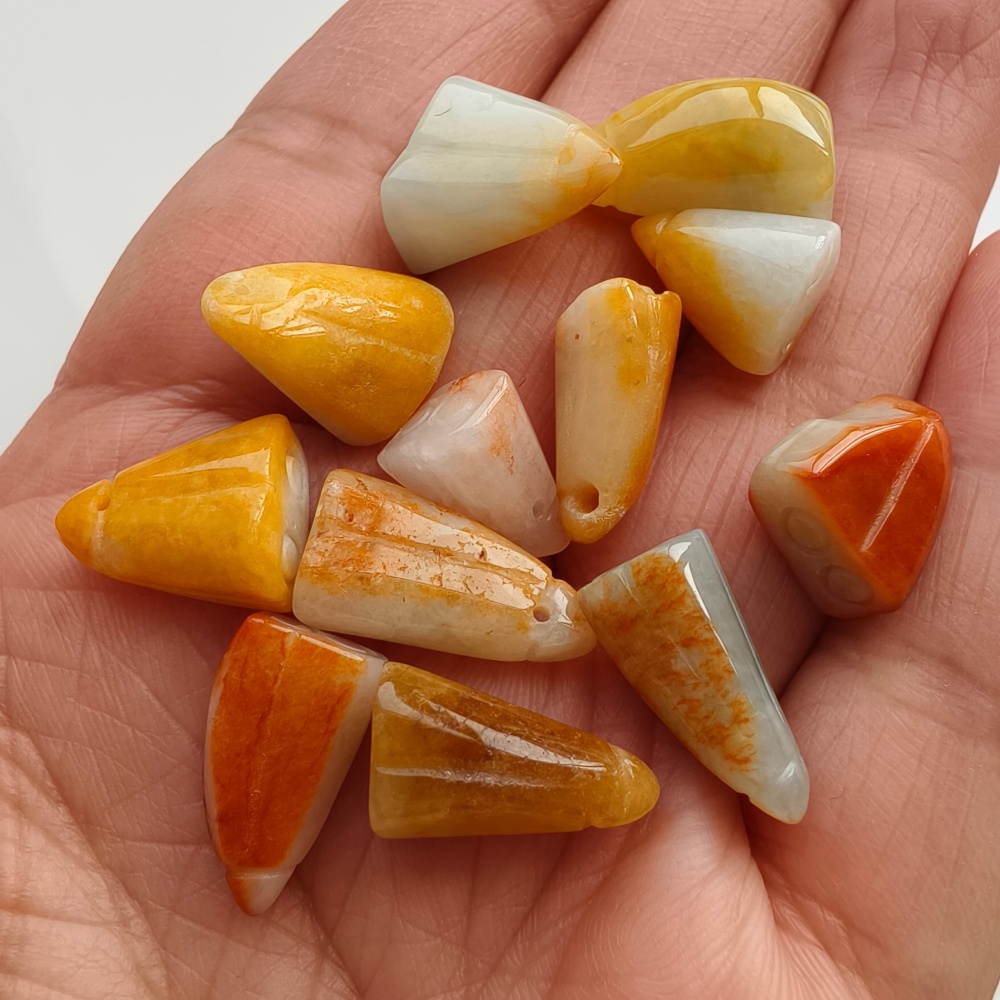 12pcs Natural Yellow Color Heated 11-17X6-12X6-7mm Burmese Jadeite Lotus Pod Pendant,Yellow Jadeite  Lotus Pod Charms,DIY Jewelry Supplies