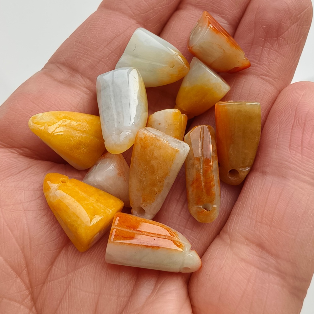12pcs Natural Yellow Color Heated 11-17X6-12X6-7mm Burmese Jadeite Lotus Pod Pendant,Yellow Jadeite  Lotus Pod Charms,DIY Jewelry Supplies