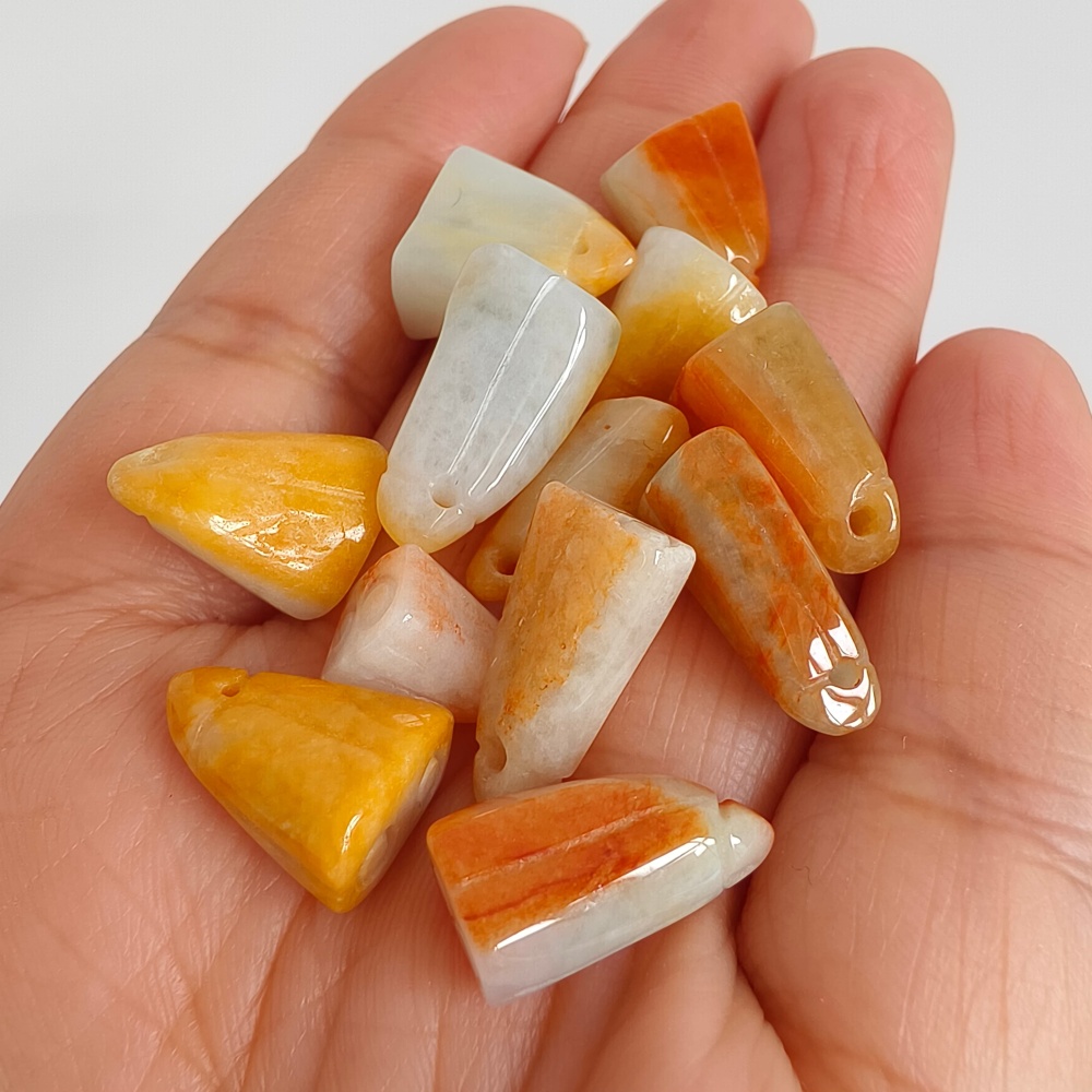 12pcs Natural Yellow Color Heated 11-17X6-12X6-7mm Burmese Jadeite Lotus Pod Pendant,Yellow Jadeite  Lotus Pod Charms,DIY Jewelry Supplies