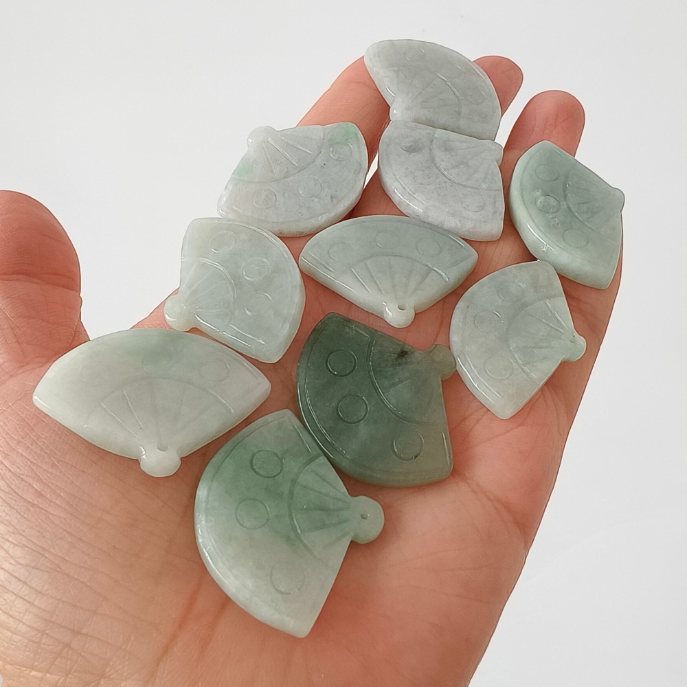 DDP | 2pcs Natural Certificated Type A Green White 22-27X32-35X4-5mm Icy Waxy Burmese Jadeite Fan Pendant,DIY Jewelry Supplies