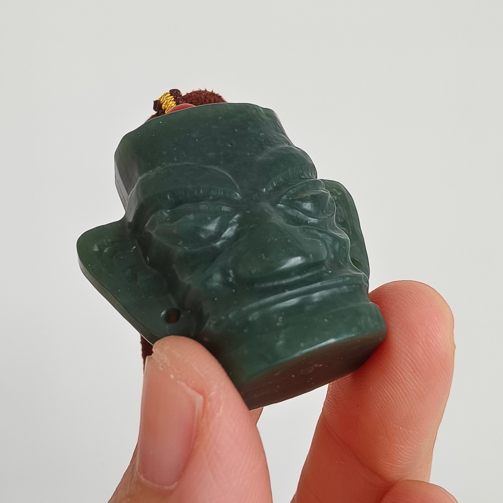 DDP | Natural Certificated 34X38X15mm Dark Green Genuine Nephrite Jade Sanxingdui Pendant,DIY Jewelry Supplies