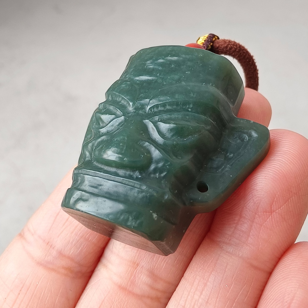 DDP | Natural Certificated 34X38X15mm Dark Green Genuine Nephrite Jade Sanxingdui Pendant,DIY Jewelry Supplies