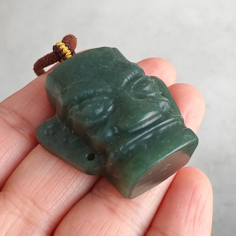 DDP | Natural Certificated 34X38X15mm Dark Green Genuine Nephrite Jade Sanxingdui Pendant,DIY Jewelry Supplies