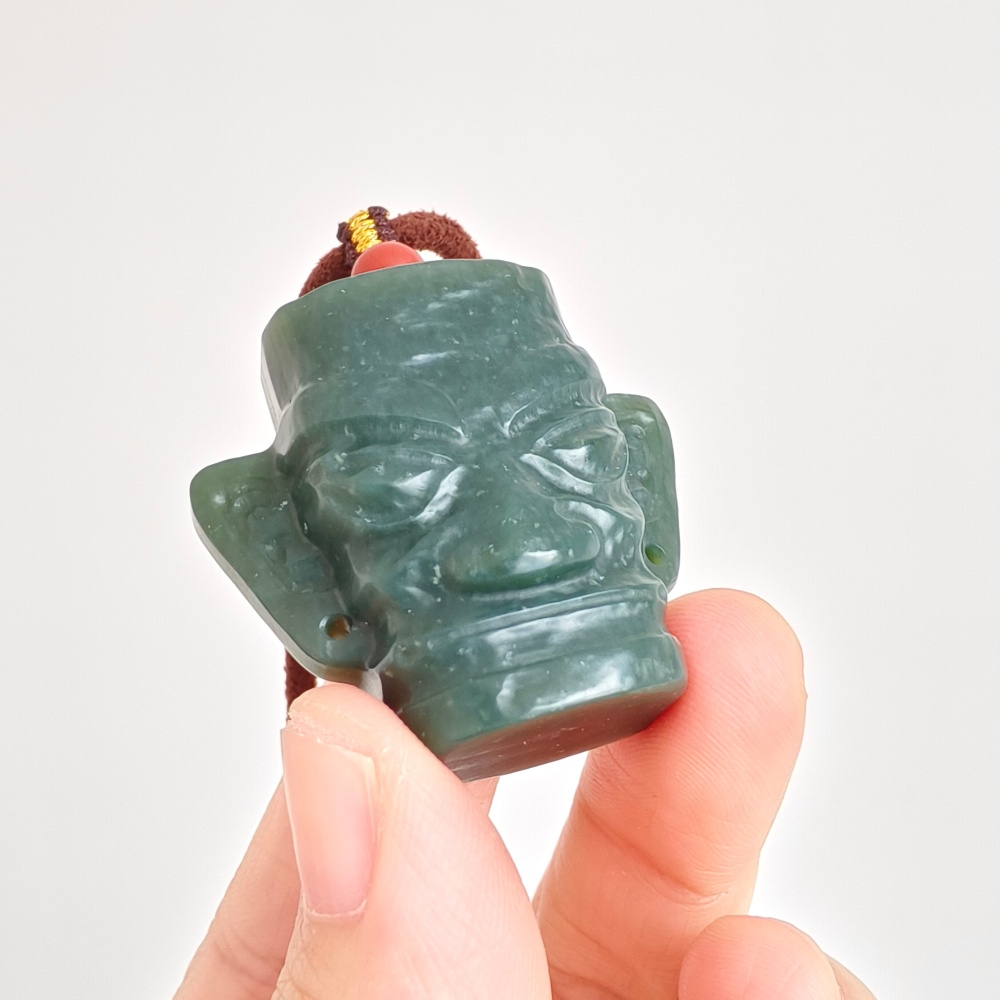 DDP | Natural Certificated 34X38X15mm Dark Green Genuine Nephrite Jade Sanxingdui Pendant,DIY Jewelry Supplies