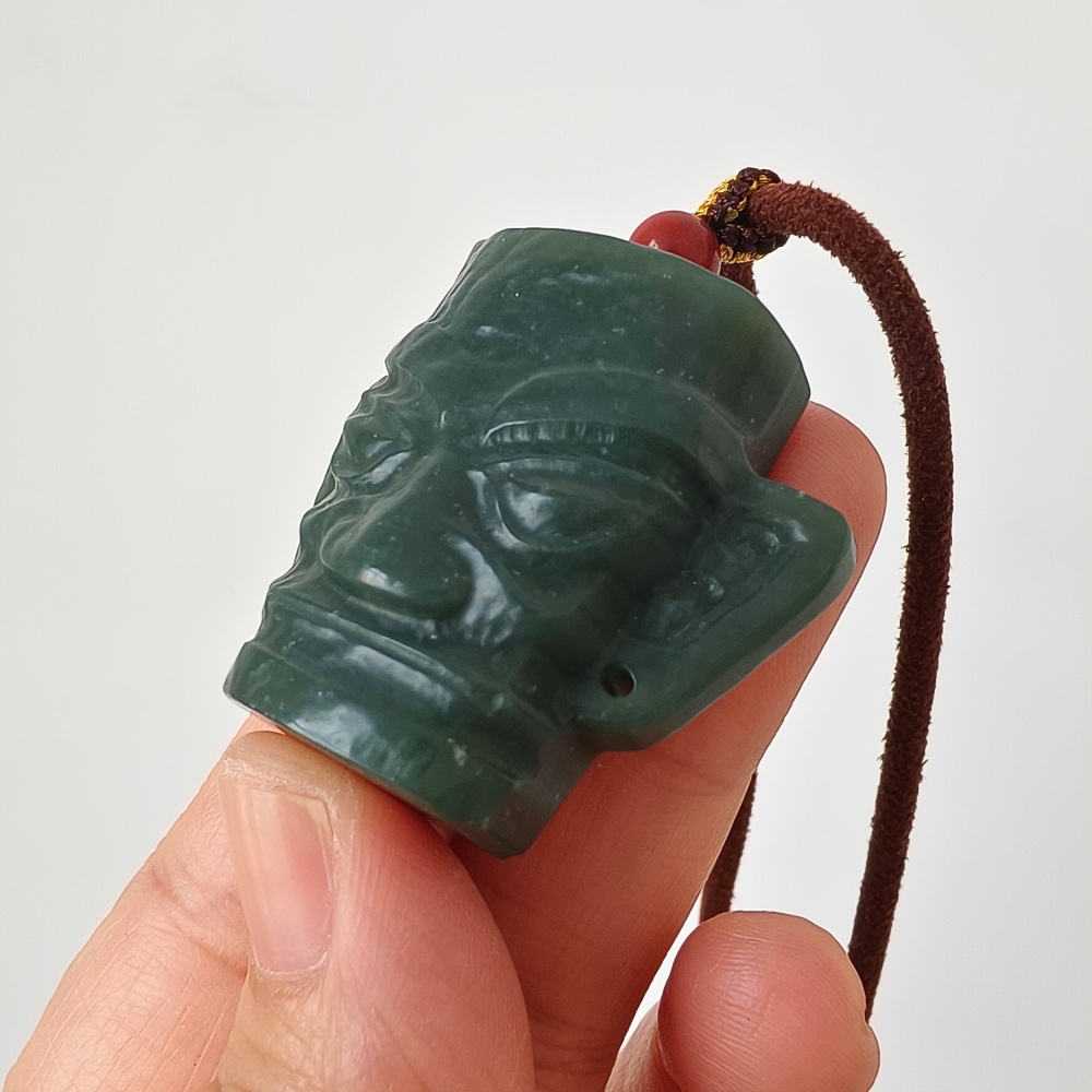 DDP | Natural Certificated 34X38X15mm Dark Green Genuine Nephrite Jade Sanxingdui Pendant,DIY Jewelry Supplies