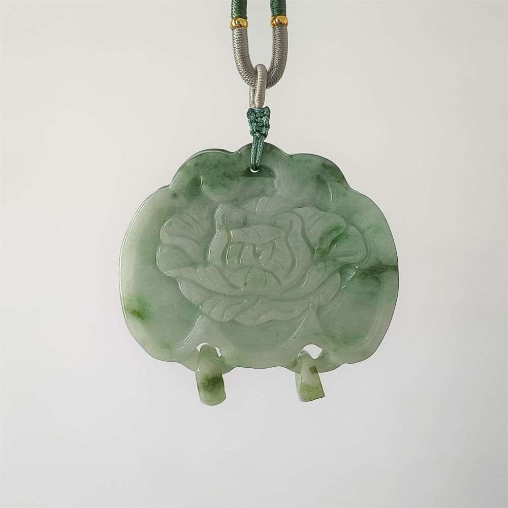 DDP | Natural Certificated Type A Untreated 52X53X13mm Icy Waxy Green White Burmese Jadeite Ruyi Pendants With Phoenix Carved,DIY Jewelry Supplies