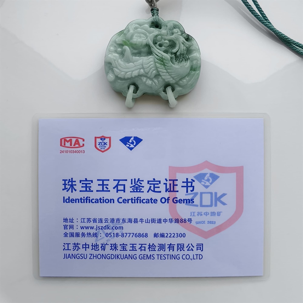 DDP | Natural Certificated Type A Untreated 52X53X13mm Icy Waxy Green White Burmese Jadeite Ruyi Pendants With Phoenix Carved,DIY Jewelry Supplies