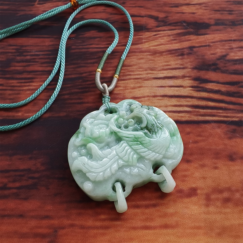 DDP | Natural Certificated Type A Untreated 52X53X13mm Icy Waxy Green White Burmese Jadeite Ruyi Pendants With Phoenix Carved,DIY Jewelry Supplies