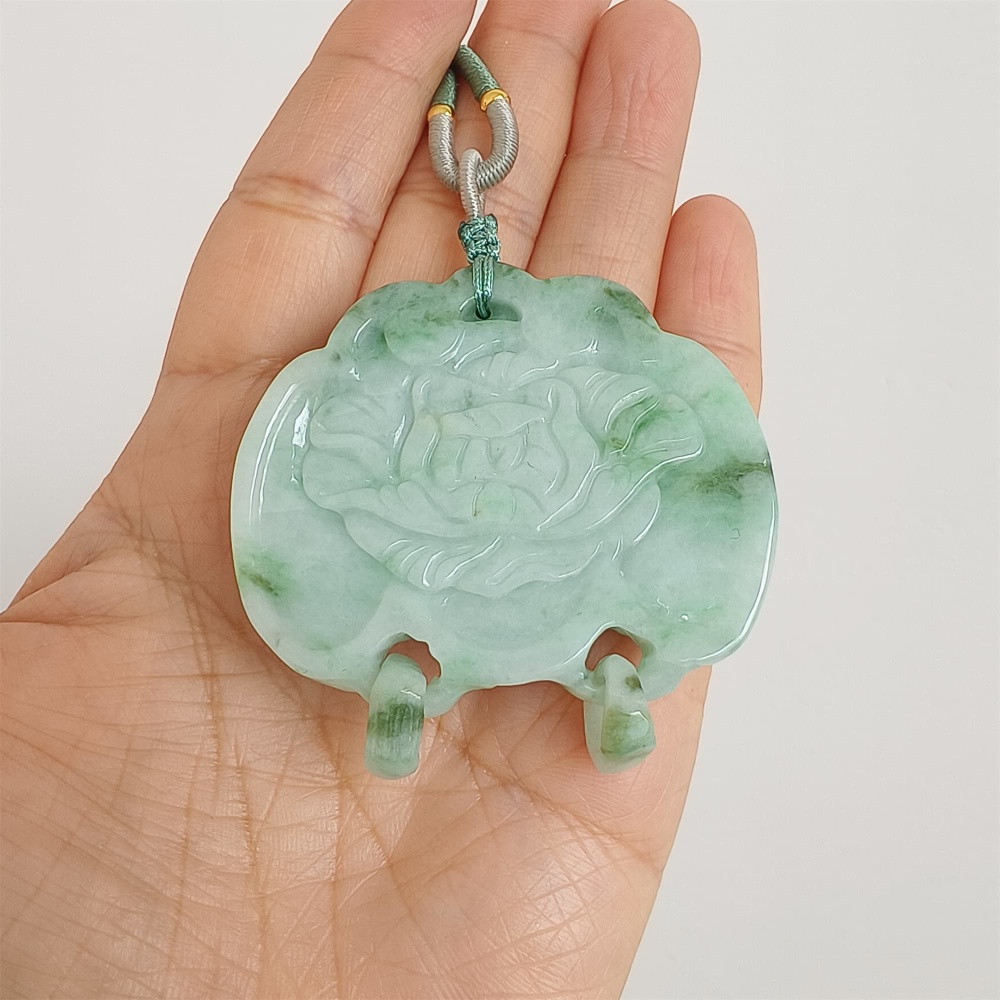 DDP | Natural Certificated Type A Untreated 52X53X13mm Icy Waxy Green White Burmese Jadeite Ruyi Pendants With Phoenix Carved,DIY Jewelry Supplies