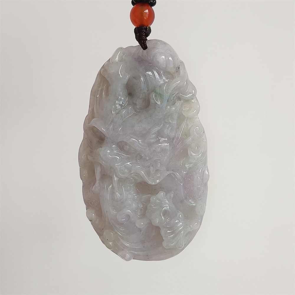 DDP | Natural Type A Certificated 56X33mm Watery Lavender Gray Burmese Jadeite Dragon Pendant,DIY Jewelry Supplies