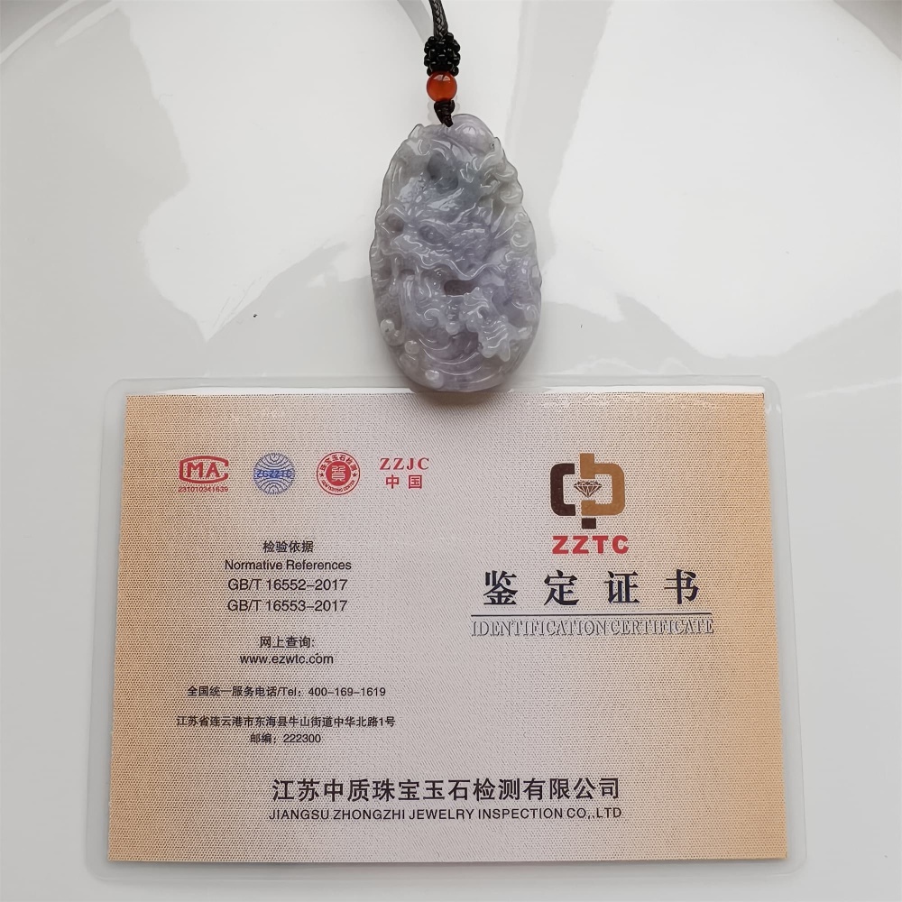 DDP | Natural Type A Certificated 56X33mm Watery Lavender Gray Burmese Jadeite Dragon Pendant,DIY Jewelry Supplies