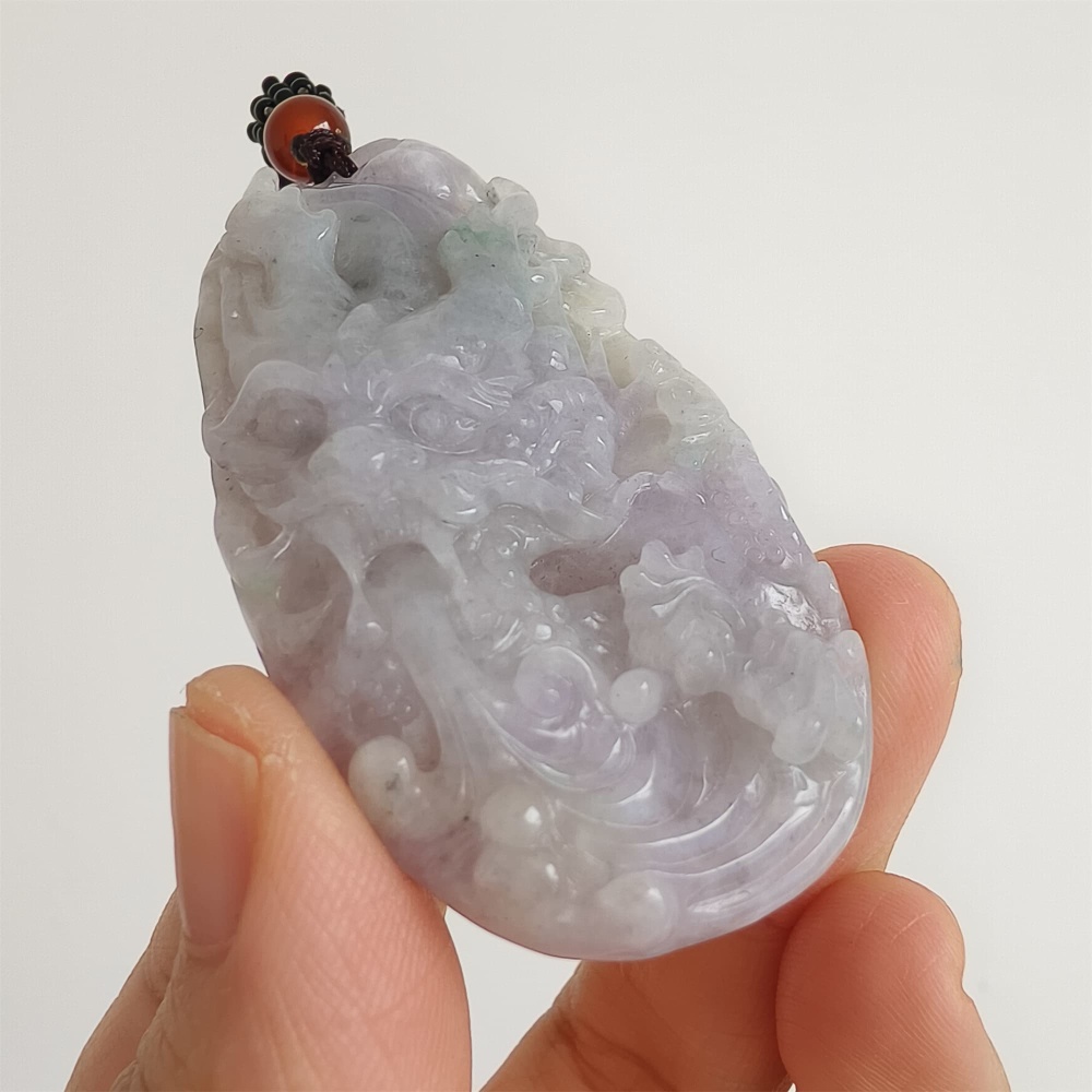 DDP | Natural Type A Certificated 56X33mm Watery Lavender Gray Burmese Jadeite Dragon Pendant,DIY Jewelry Supplies