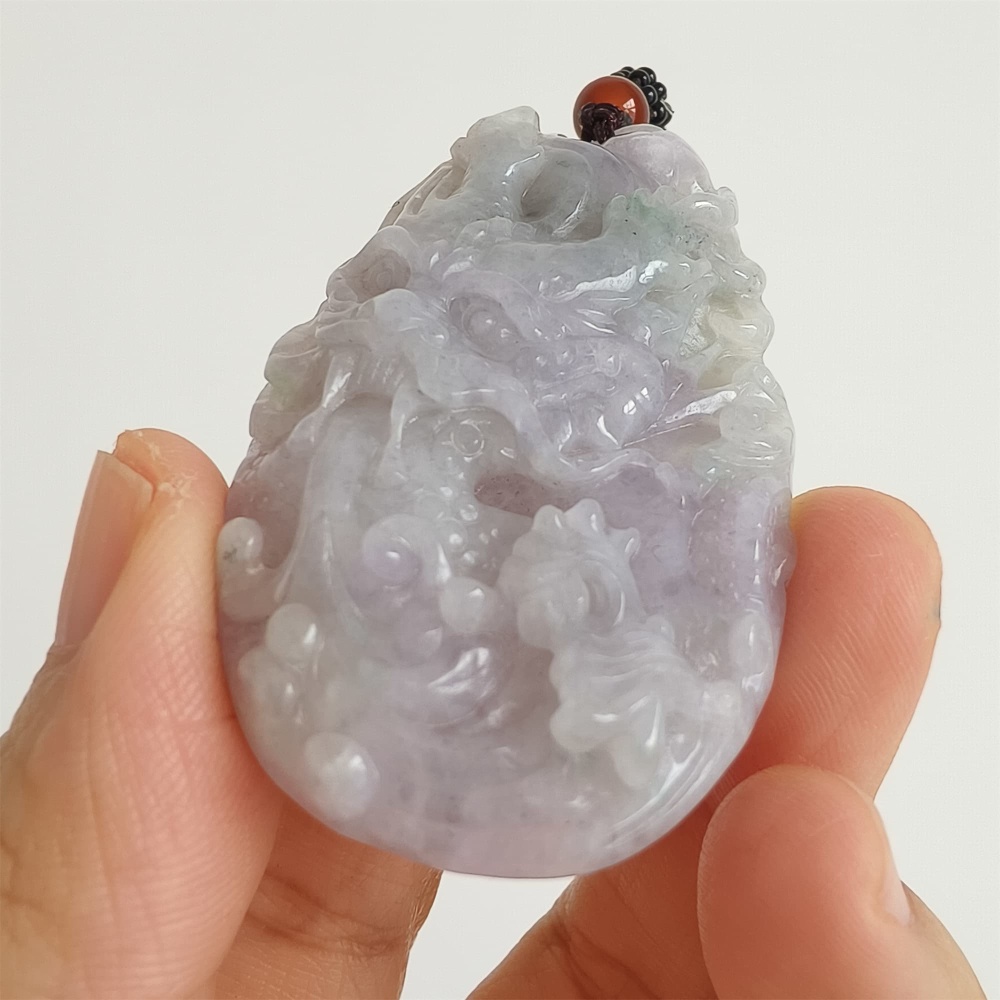 DDP | Natural Type A Certificated 56X33mm Watery Lavender Gray Burmese Jadeite Dragon Pendant,DIY Jewelry Supplies