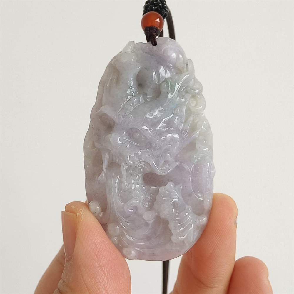 DDP | Natural Type A Certificated 56X33mm Watery Lavender Gray Burmese Jadeite Dragon Pendant,DIY Jewelry Supplies