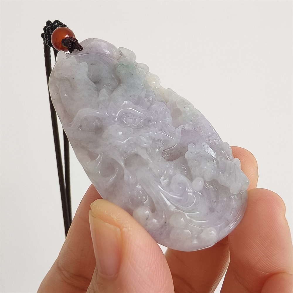 DDP | Natural Type A Certificated 56X33mm Watery Lavender Gray Burmese Jadeite Dragon Pendant,DIY Jewelry Supplies