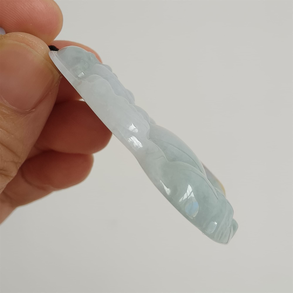 DDP | Natural Type A Certificated 51X42mm Greenish White With Yellow Burmese Jadeite Laughing Maitreya Buddha Pendant