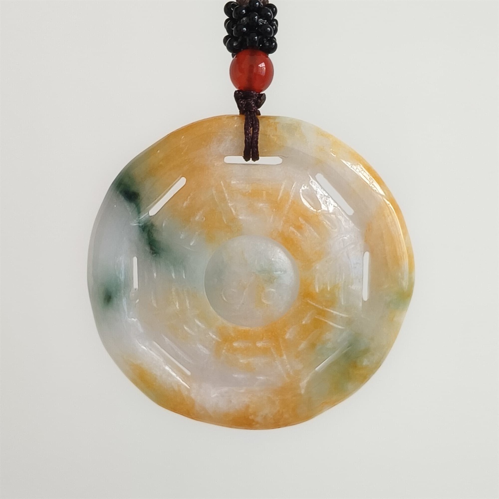 DDP | Natural Certificated Yellow Color Heated 47X6mm Burmese Jadeite Round Bagua Pendant,Yellow White Green Jadeite Pendants,DIY Jewelry Supplies