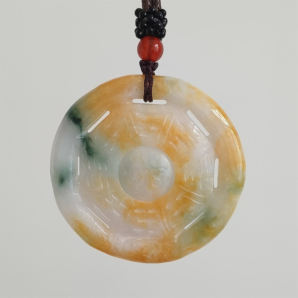 DDP | Natural Certificated Yellow Color Heated 47X6mm Burmese Jadeite Round Bagua Pendant,Yellow White Green Jadeite Pendants,DIY Jewelry Supplies