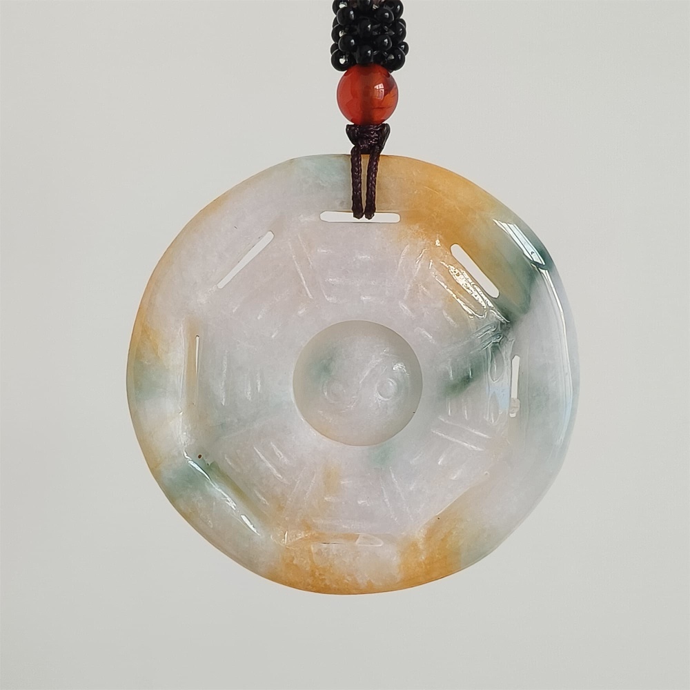 DDP | Natural Certificated Yellow Color Heated 47X6mm Burmese Jadeite Round Bagua Pendant,Yellow White Green Jadeite Pendants,DIY Jewelry Supplies