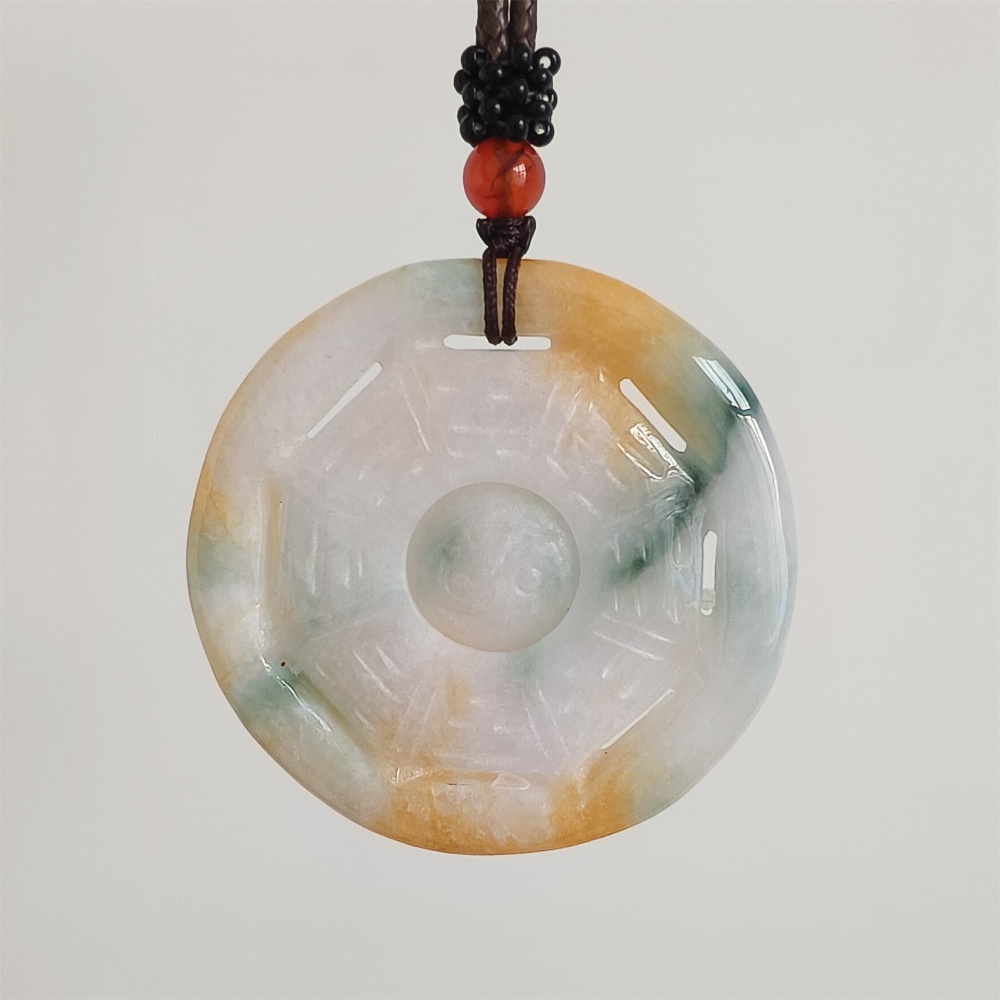 DDP | Natural Certificated Yellow Color Heated 47X6mm Burmese Jadeite Round Bagua Pendant,Yellow White Green Jadeite Pendants,DIY Jewelry Supplies