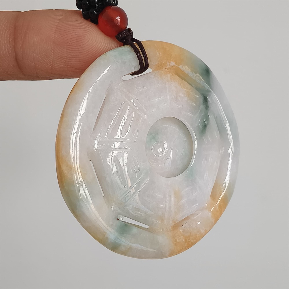 DDP | Natural Certificated Yellow Color Heated 47X6mm Burmese Jadeite Round Bagua Pendant,Yellow White Green Jadeite Pendants,DIY Jewelry Supplies