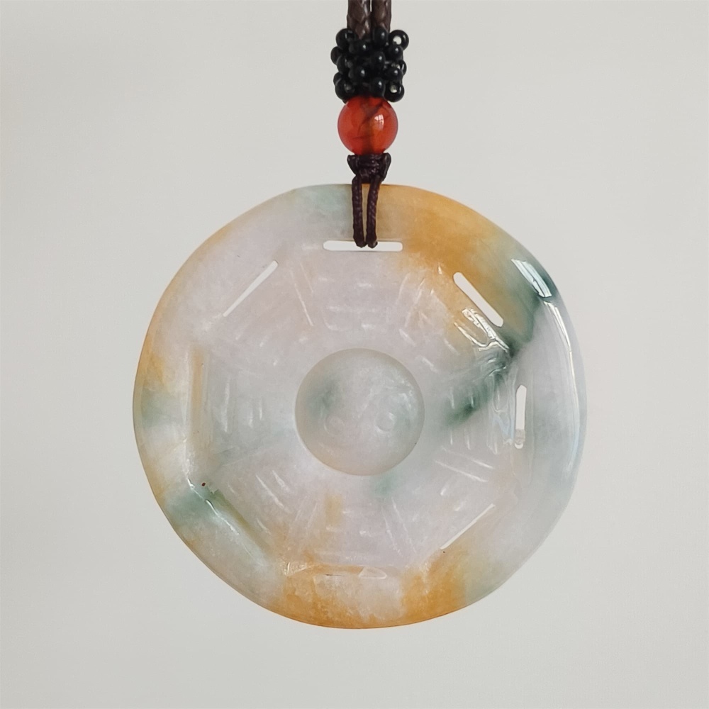 DDP | Natural Certificated Yellow Color Heated 47X6mm Burmese Jadeite Round Bagua Pendant,Yellow White Green Jadeite Pendants,DIY Jewelry Supplies