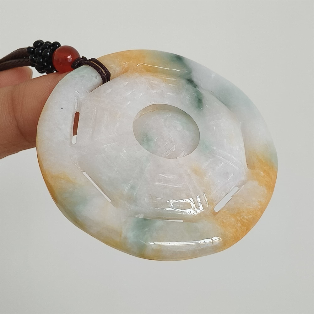 DDP | Natural Certificated Yellow Color Heated 47X6mm Burmese Jadeite Round Bagua Pendant,Yellow White Green Jadeite Pendants,DIY Jewelry Supplies