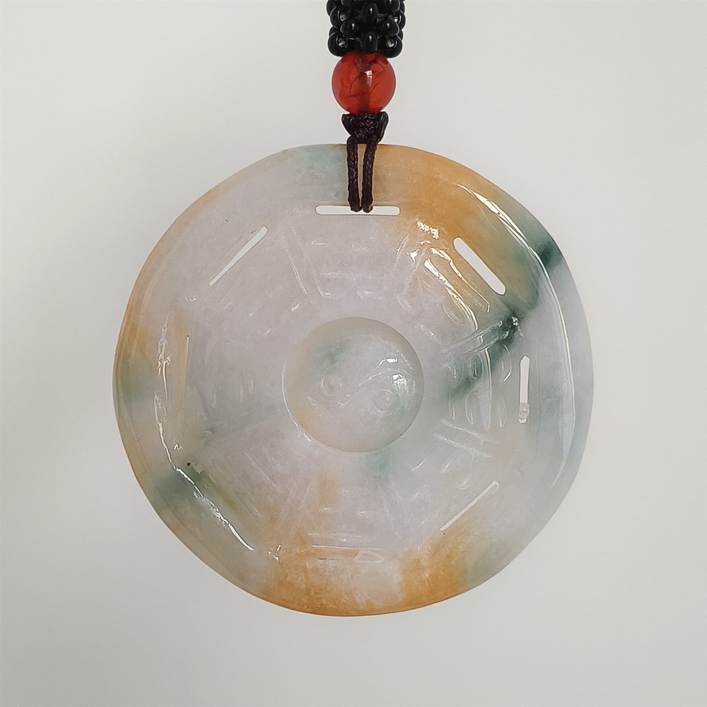 DDP | Natural Certificated Yellow Color Heated 47X6mm Burmese Jadeite Round Bagua Pendant,Yellow White Green Jadeite Pendants,DIY Jewelry Supplies