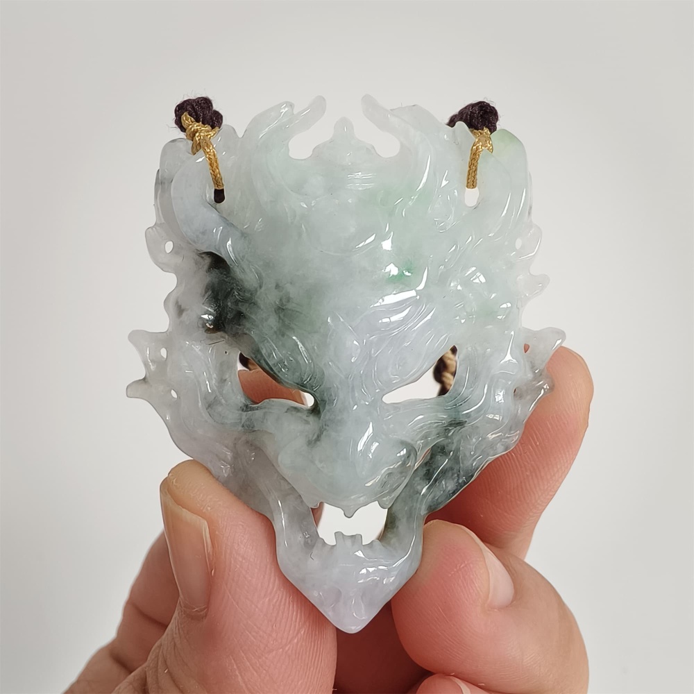 DDP | Unique Certificated Natural Type A Untreated 51X43X9mm Watery Green White Burmese Jadeite Zhongkui Pendant,Amulet Pendant,DIY Jewelry Supplies
